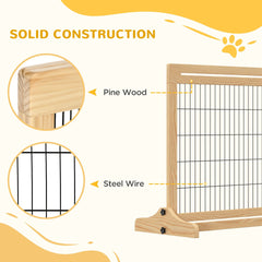 PawHut 71" W x 27" H Extra Wide Freestanding Pet Gate with Adjustable Length Dog, Cat, Barrier for House, Doorway, Hallway, Natural