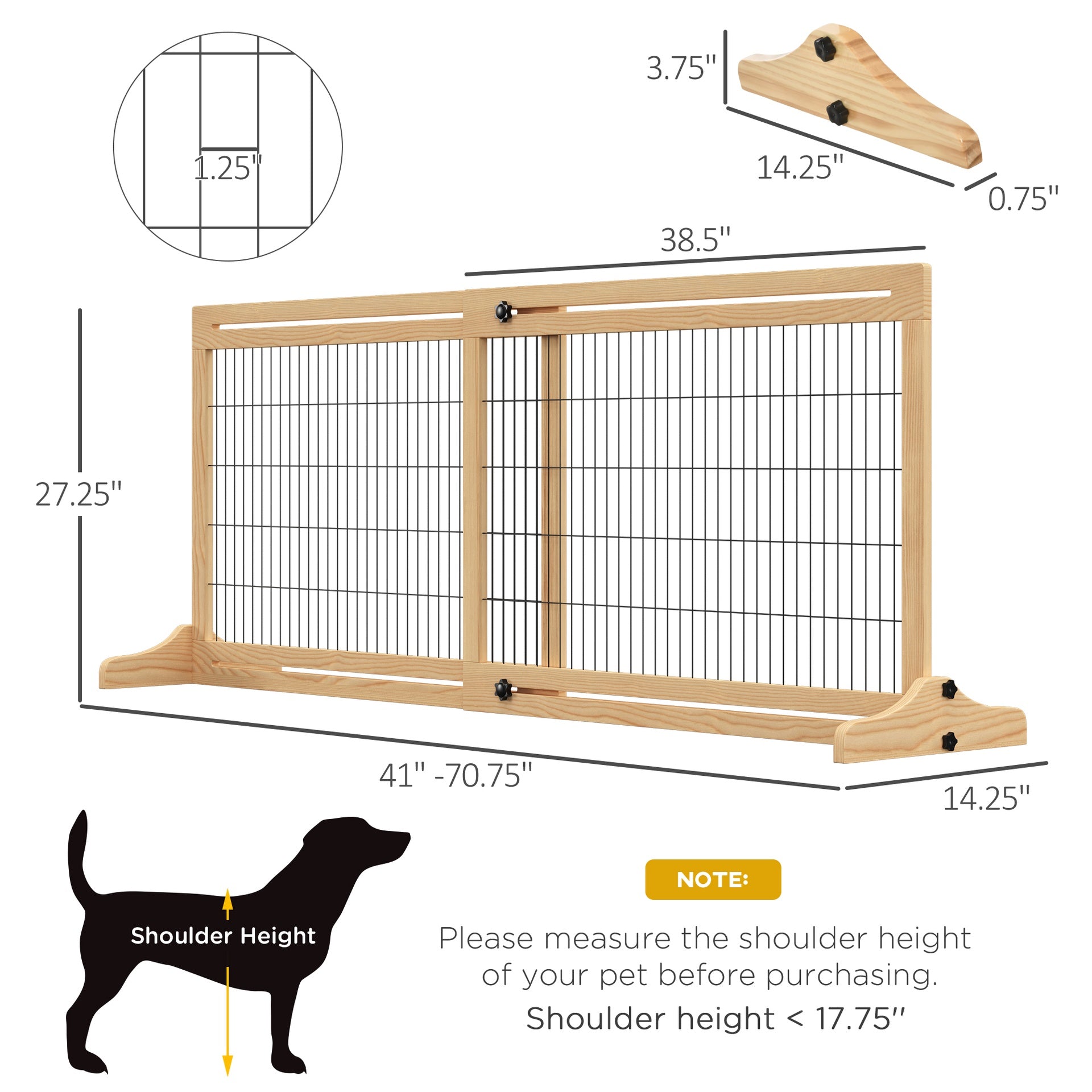 PawHut 71" W x 27" H Extra Wide Freestanding Pet Gate with Adjustable Length Dog, Cat, Barrier for House, Doorway, Hallway, Natural