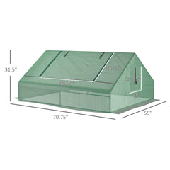 Outsunny 71" x 55" x 32" Mini Greenhouse, Small Green House, Garden Planting Shed, Outdoor Flower Planter Warm House with Zipper Windows, Green