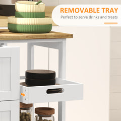 HOMCOM Rolling Kitchen Cart, Kitchen Island with Wood Top, Shelves & Drawers for Dining Area, White