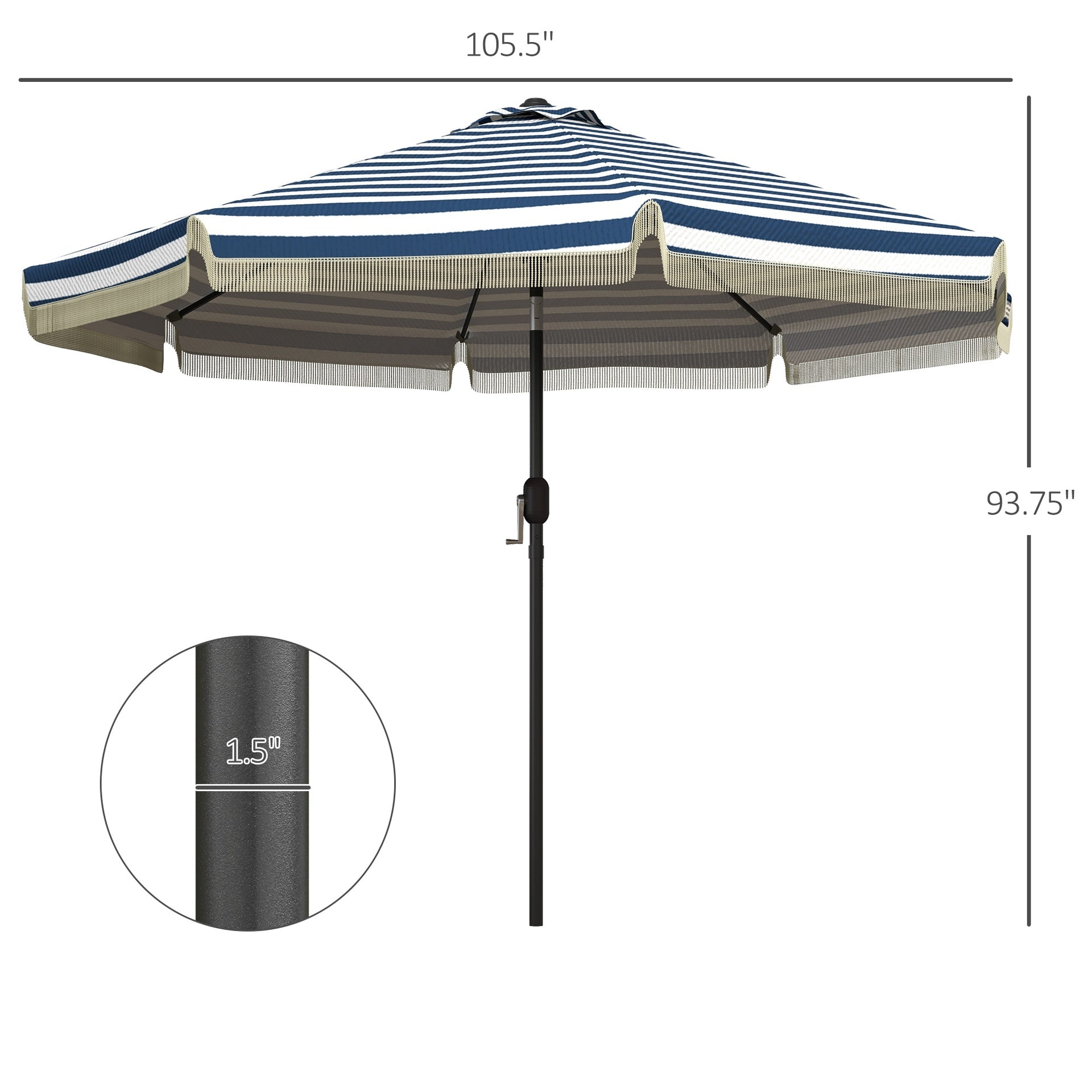 Outsunny 9ft Patio Umbrella Outdoor Table Umbrella w/ Tilt, Crank, Ruffled, 8 Ribs for Garden, Deck, Pool, Blue Stripe