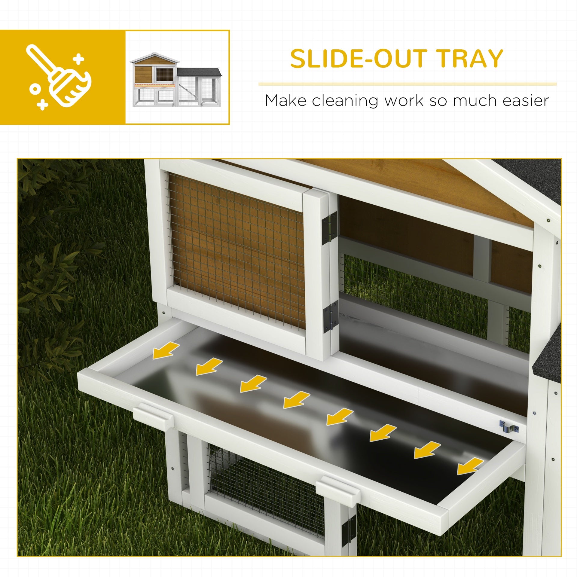 PawHut 58" Wooden Rabbit Hutch with Run, Removable Tray, Asphalt Roof,  Lockable Doors and Ramp, Nature Wood
