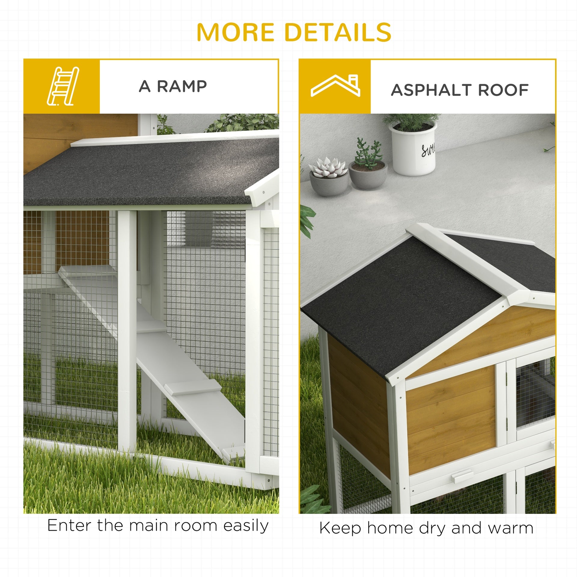 PawHut 58" Wooden Rabbit Hutch with Run, Removable Tray, Asphalt Roof,  Lockable Doors and Ramp, Nature Wood