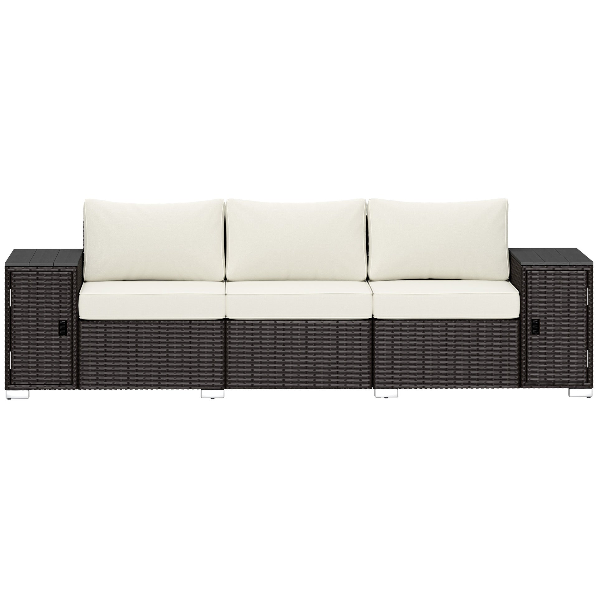 Outsunny 3 Seater Wicker Outdoor Couch Patio Sofa with Storage, Thickened Cushions and Wide Armrests for Porch Yard, Cream White