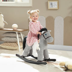 Qaba Kids Rocking Horse, Plush Toddler Ride on Toy with Realistic Neigh and Toy for 2–5 Years Old, Gray