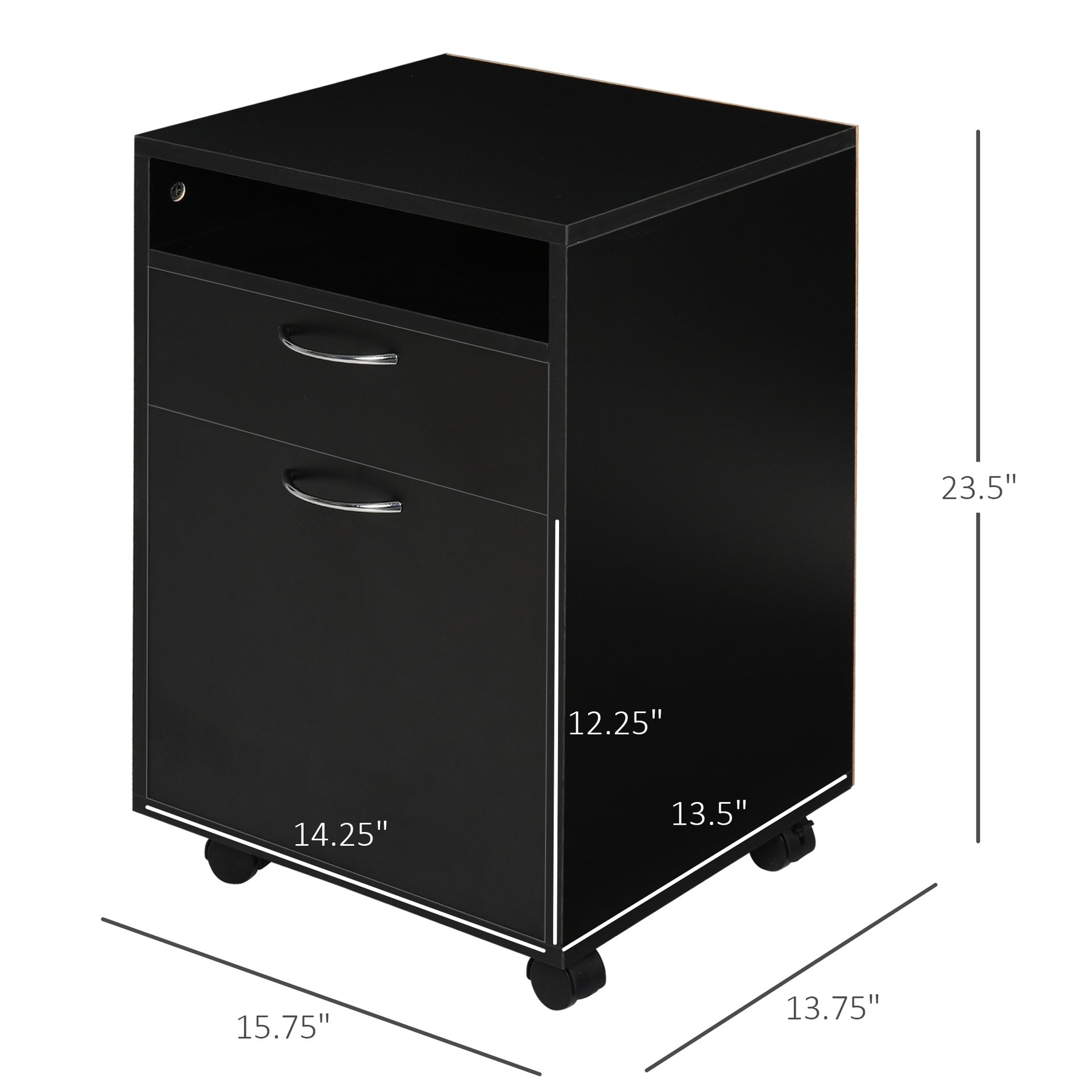 HOMCOM Mobile Storage Cabinet Organizer with Drawer and Cabinet, Printer Stand with Castors, Black