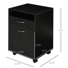 HOMCOM Mobile Storage Cabinet Organizer with Drawer and Cabinet, Printer Stand with Castors, Black