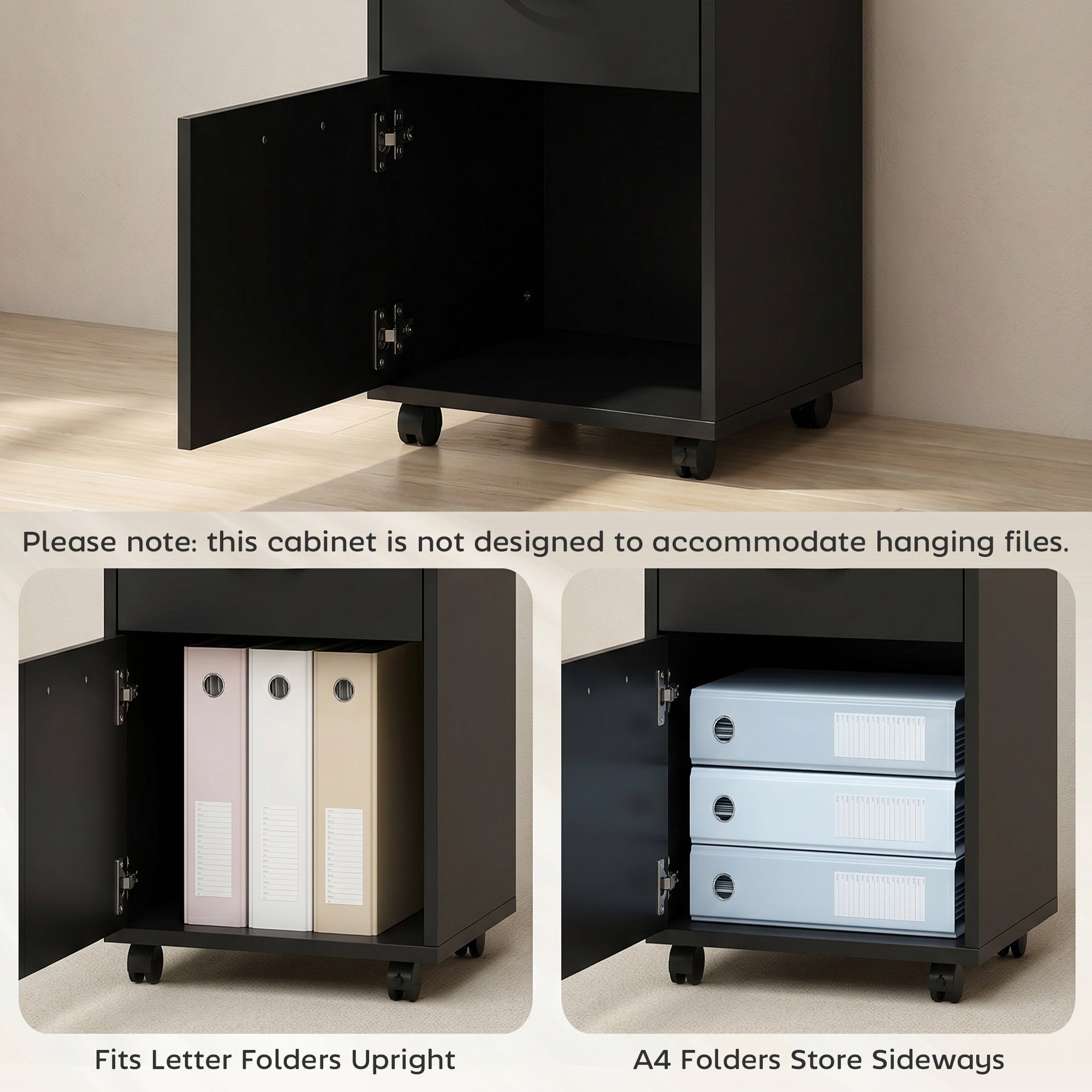 HOMCOM Mobile Storage Cabinet Organizer with Drawer and Cabinet, Printer Stand with Castors, Black