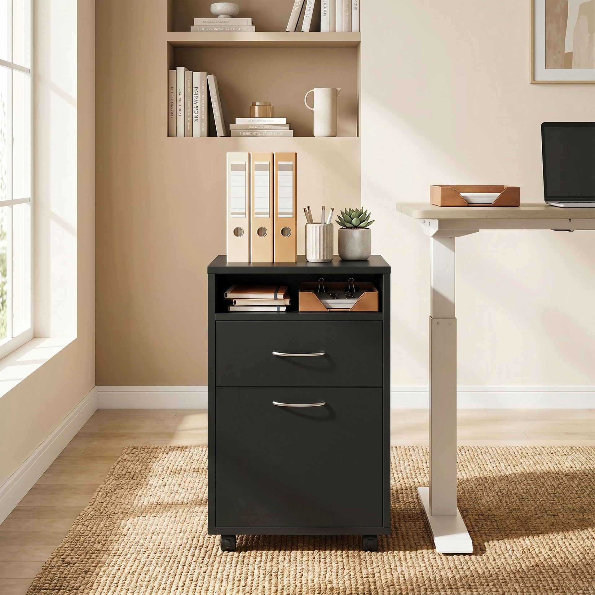 HOMCOM Mobile Storage Cabinet Organizer with Drawer and Cabinet, Printer Stand with Castors, Black