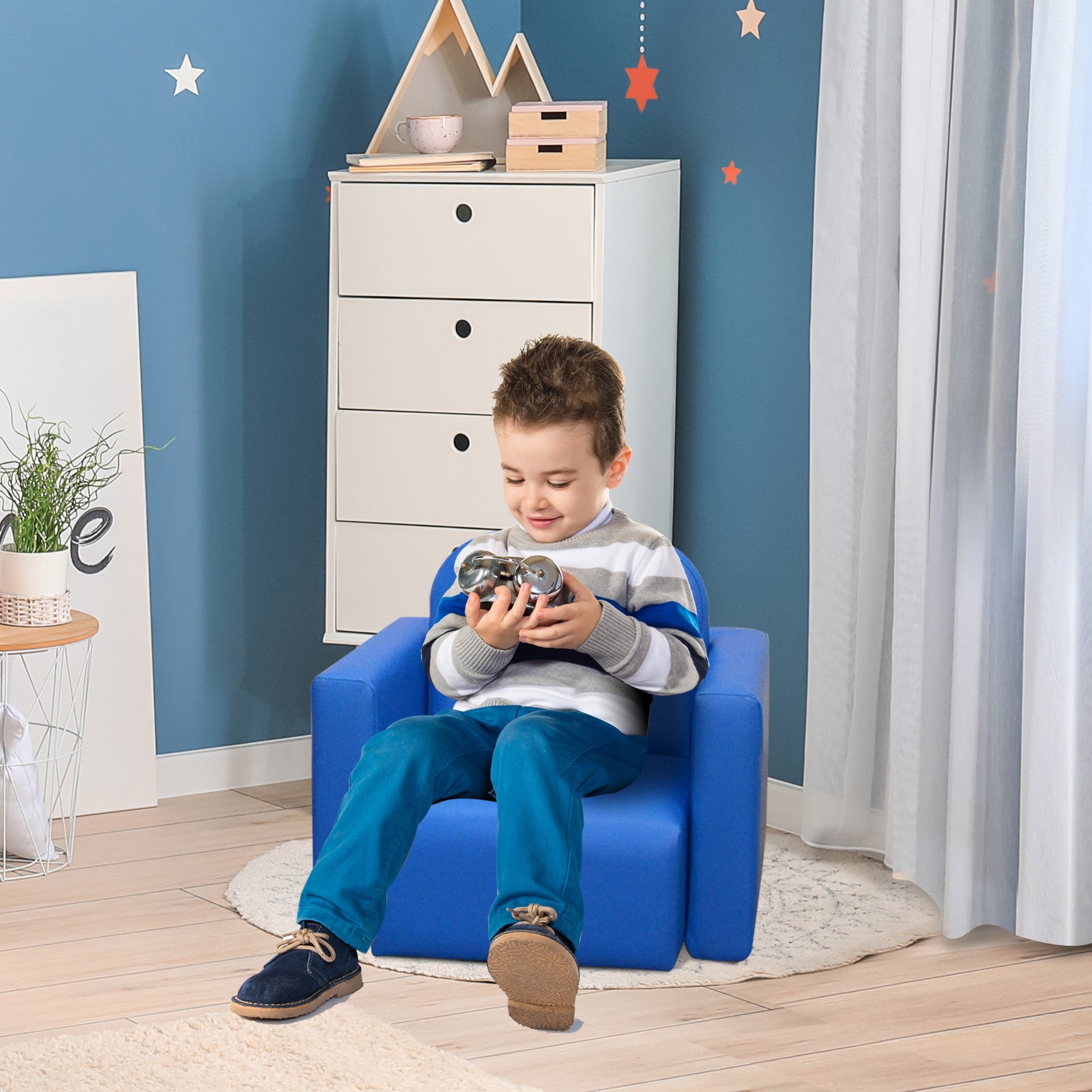 Qaba 2-in-1 Convertible Table and Chair Set for Boys Girls for Boys Girls, Blue