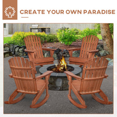 Outsunny Adirondack Rocking Chair, with Slatted Wooden Design, Fanned Back, Ergonomic Armrests, & Classic Rustic Style, For Porch, Patio, Backyard, Teak
