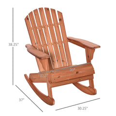 Outsunny Adirondack Rocking Chair, with Slatted Wooden Design, Fanned Back, Ergonomic Armrests, & Classic Rustic Style, For Porch, Patio, Backyard, Teak