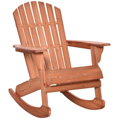 Outsunny Adirondack Rocking Chair, with Slatted Wooden Design, Fanned Back, Ergonomic Armrests, & Classic Rustic Style, For Porch, Patio, Backyard, Teak