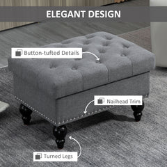 HOMCOM Ottoman with Storage for Living Room, 25" Storage Ottoman with Removable Lid, Button-Tufted Fabric Bench for Footrest and Seat with Wood Legs, Gray