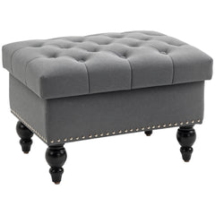 HOMCOM Ottoman with Storage for Living Room, 25" Storage Ottoman with Removable Lid, Button-Tufted Fabric Bench for Footrest and Seat with Wood Legs, Gray