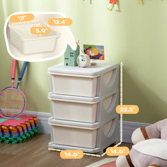 Qaba 3 Tier Kids Storage Unit, Toy Organizers and Storage with 3 Drawer Chest for Kids Bedroom Nursery Kindergarten Living Room for Boys Girls Toddlers, Cream White