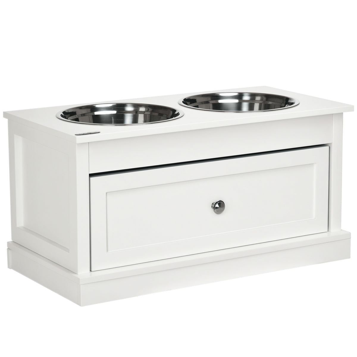 PawHut Large Elevated Dog Bowls with Storage Drawer Containing 11L Capacity, Raised Dog Bowl Stand Pet Food Bowl Dog Feeding Station, White