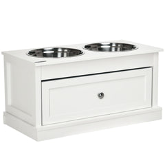 PawHut Large Elevated Dog Bowls with Storage Drawer Containing 11L Capacity, Raised Dog Bowl Stand Pet Food Bowl Dog Feeding Station, White