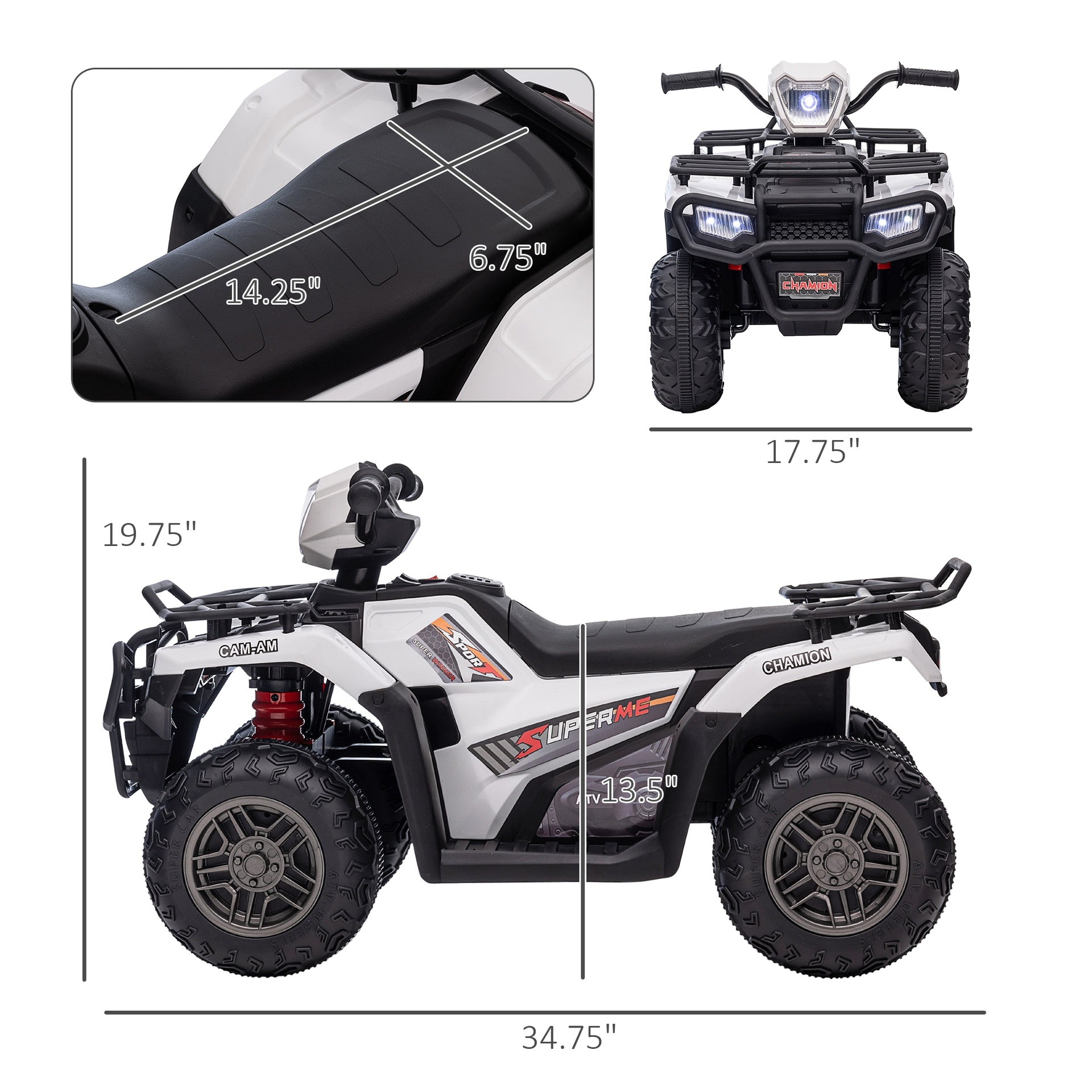 Aosom 12V Electric Toy Car with Forward Backward Function, Music, LED Headlights, for Ages 3-5 Years, White