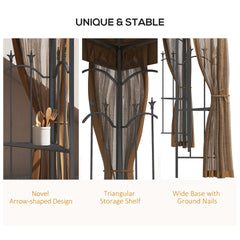 Outsunny 10' x 12' Patio Gazebo with Corner Frame Shelves, Double Roof Outdoor Gazebo Canopy Shelter with Netting, Brown