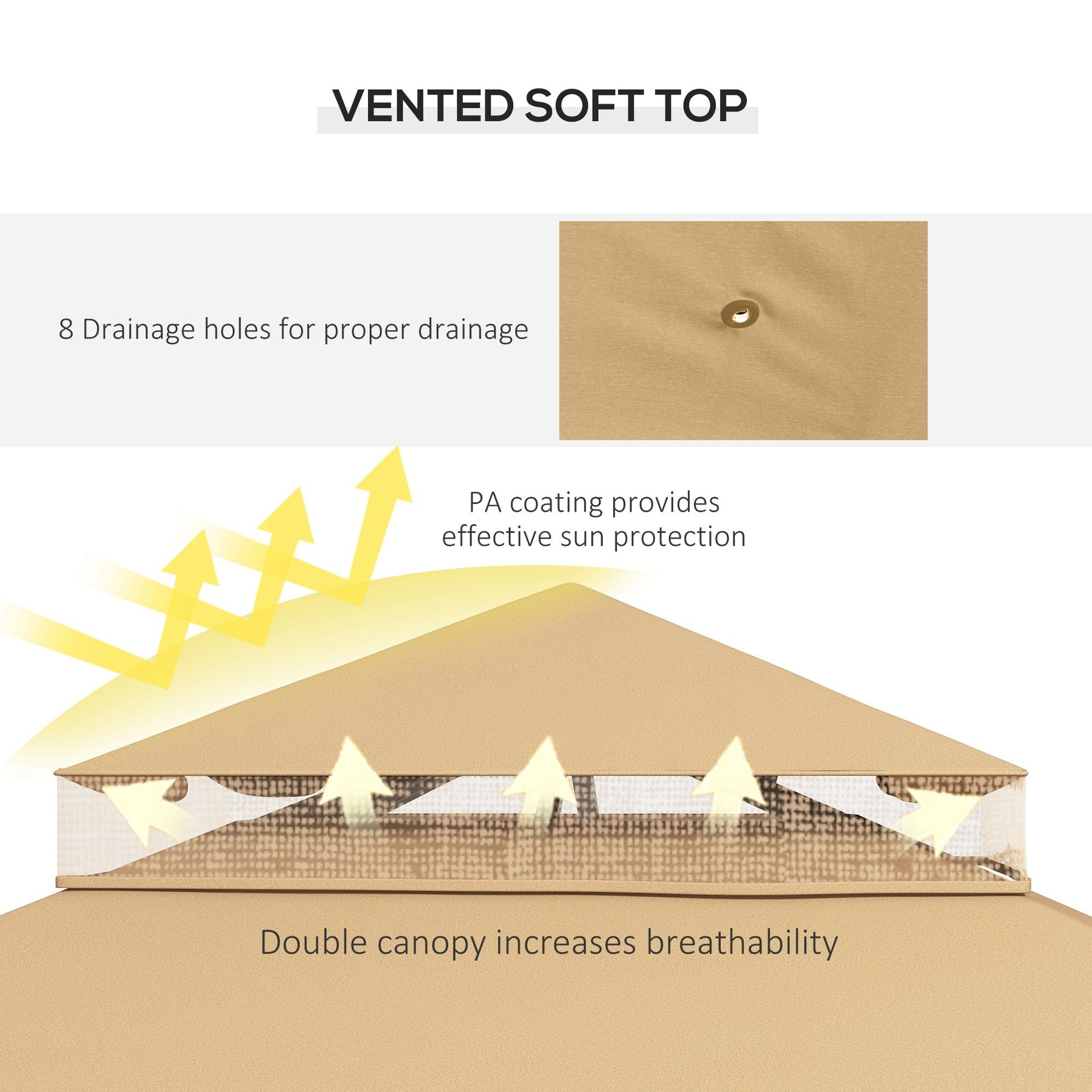 Outsunny 10' x 12' Patio Gazebo with Corner Frame Shelves, Double Roof Outdoor Gazebo Canopy Shelter with Netting, Brown