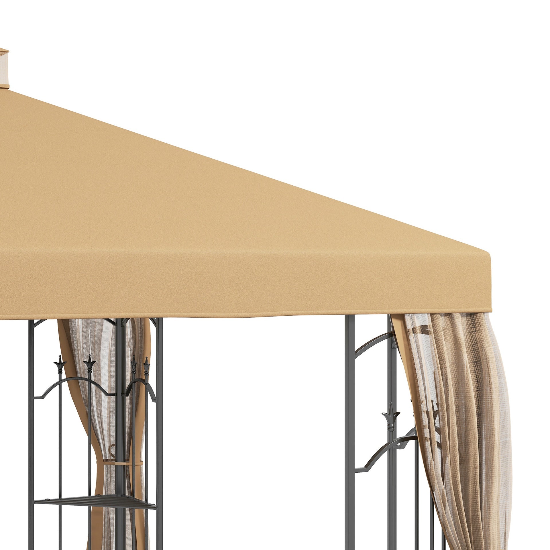Outsunny 10' x 12' Patio Gazebo with Corner Frame Shelves, Double Roof Outdoor Gazebo Canopy Shelter with Netting, Brown