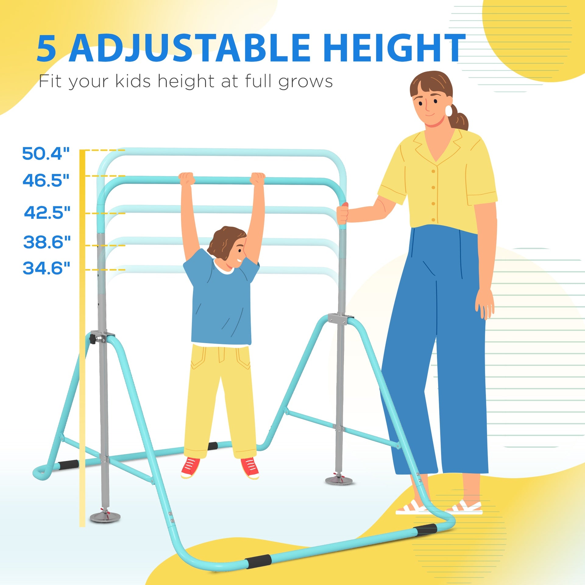 Qaba Folding Gymnastics Bar for Kids, Adjustable Height, Green
