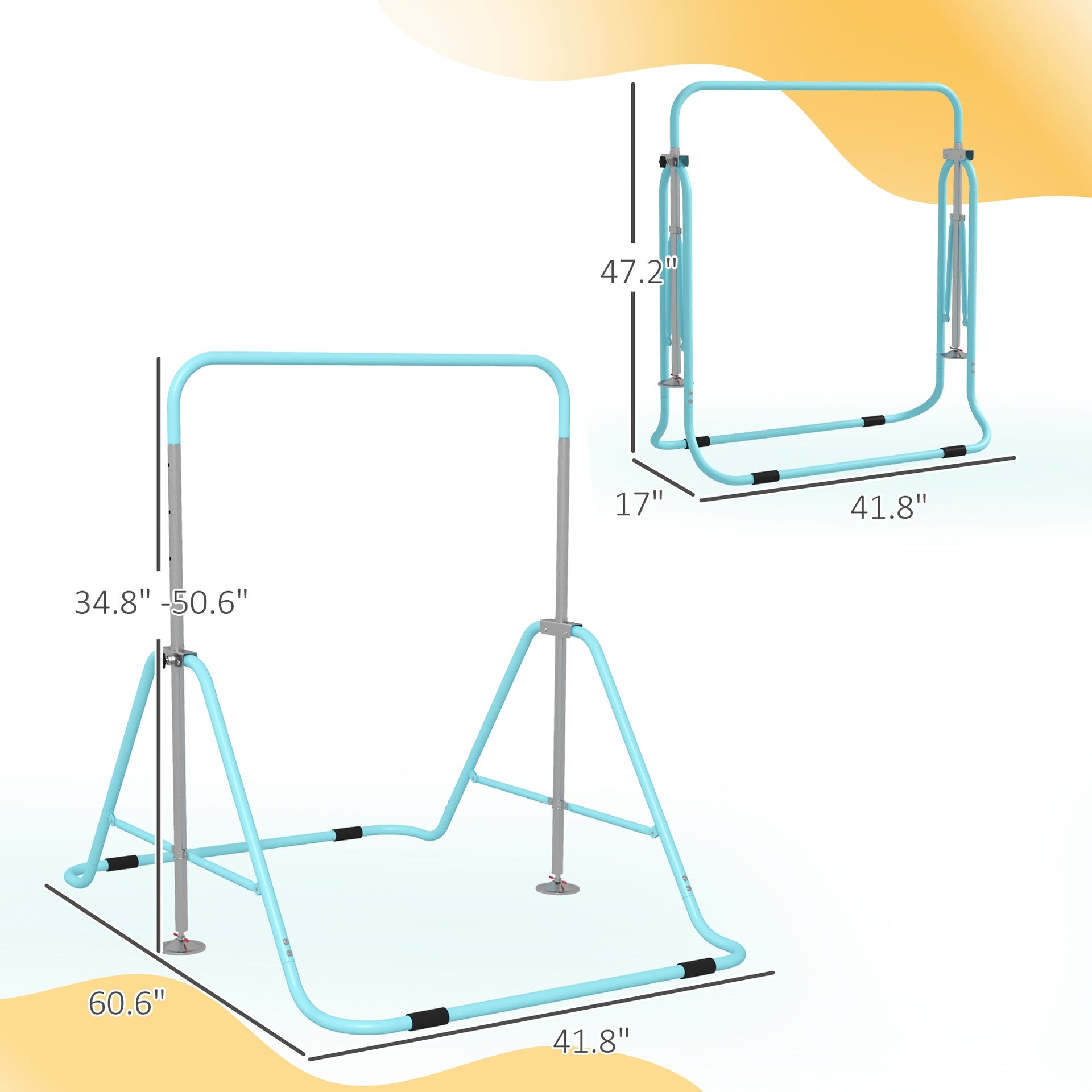 Qaba Folding Gymnastics Bar for Kids, Adjustable Height, Green