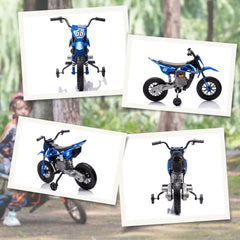 Qaba 12V Kids Electric Motorcycle w/ Twist Grip Throttle, Training Wheels, Rear Suspension & Music, Blue