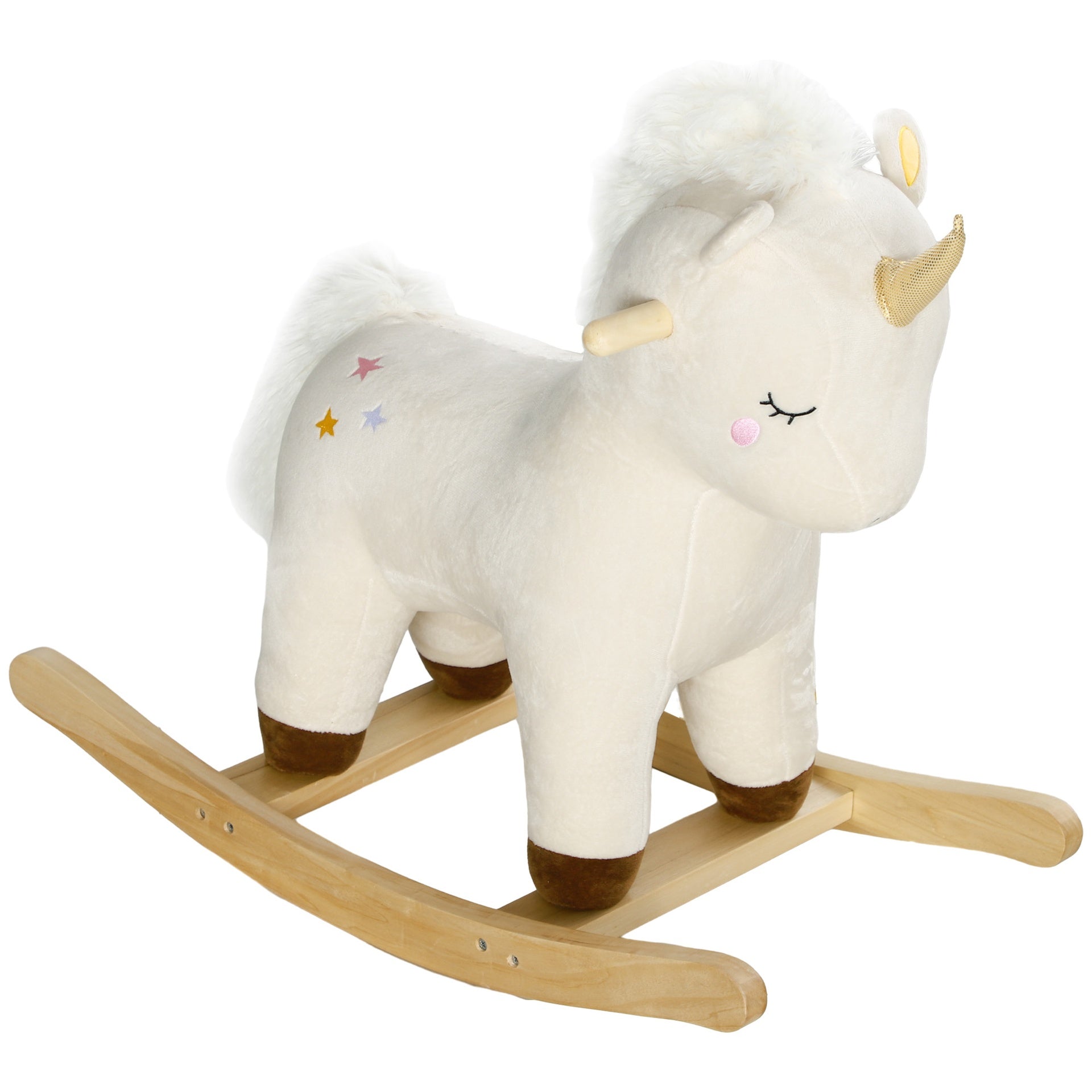 Qaba Kids Rocking Horse, Ride on Unicorn with Realistic Sounds & Wooden Base for Years 2-4, White