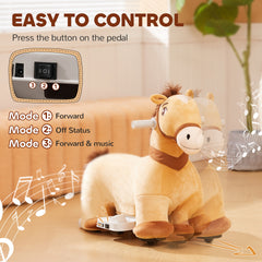 Qaba Battery Powered Electric Ride on Pony, 6V Ride on Horse w/ with Music Forward, PU Wheels, Aged 18-36 Months, Brown