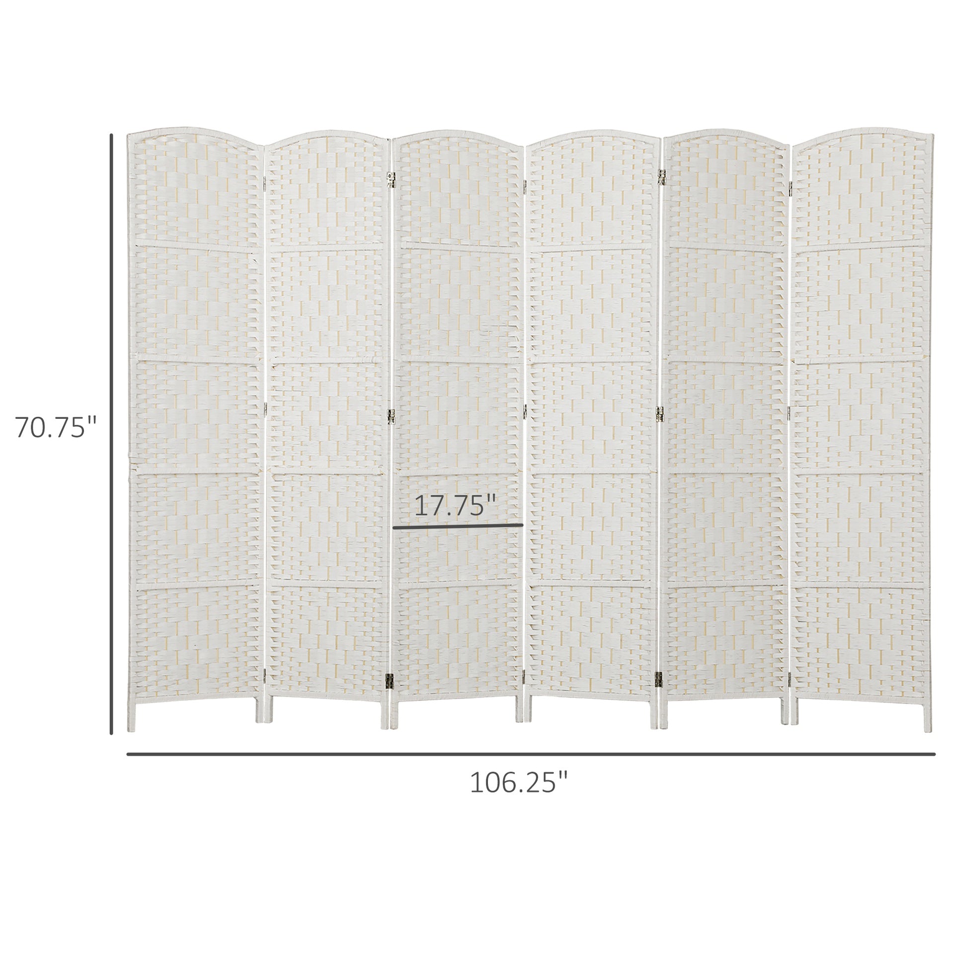 HOMCOM Room Divider, 6 Panel Folding Privacy Screen, 6FT Tall Portable Weave Partition Wall Divider for Bedroom, White