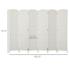 HOMCOM Room Divider, 6 Panel Folding Privacy Screen, 6FT Tall Portable Weave Partition Wall Divider for Bedroom, White