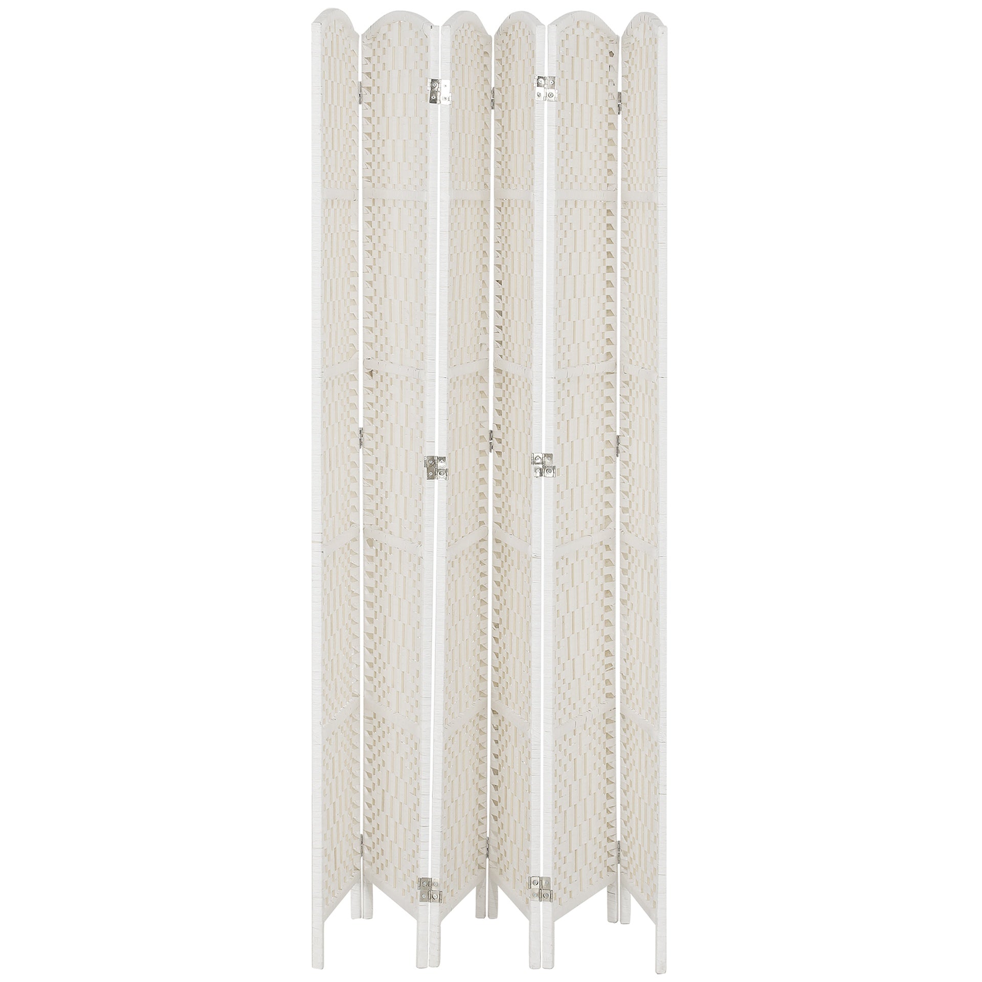 HOMCOM Room Divider, 6 Panel Folding Privacy Screen, 6FT Tall Portable Weave Partition Wall Divider for Bedroom, White
