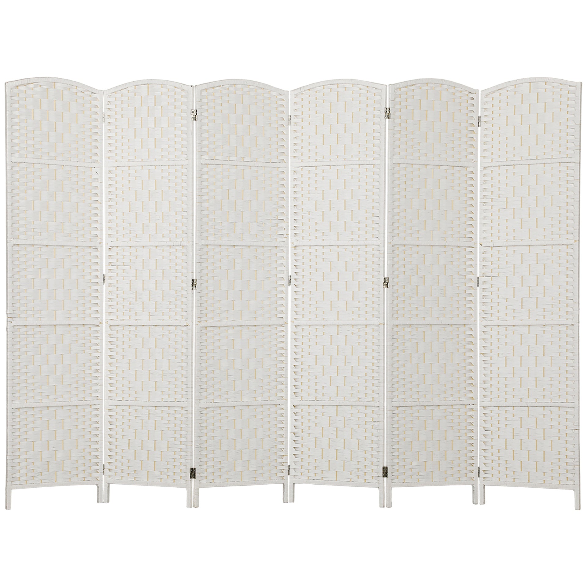 HOMCOM Room Divider, 6 Panel Folding Privacy Screen, 6FT Tall Portable Weave Partition Wall Divider for Bedroom, White