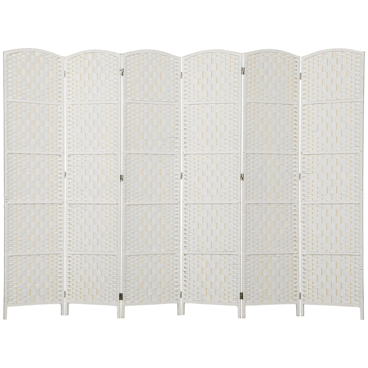 HOMCOM Room Divider, 6 Panel Folding Privacy Screen, 6FT Tall Portable Weave Partition Wall Divider for Bedroom, White