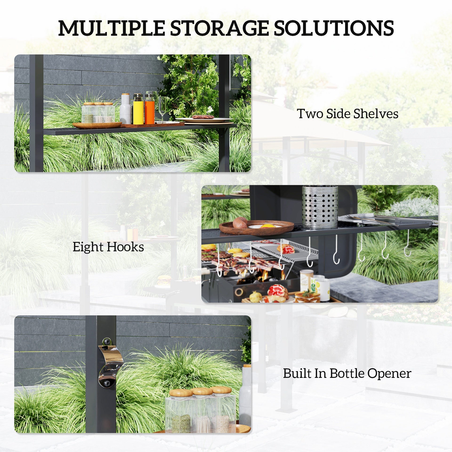 Outsunny 8' x 5' Outdoor Grill Gazebo, Barbecue Gazebo Shelter with LED Light, 2 Side Shelves, Hooks, Bottle Opener, Dark Brown