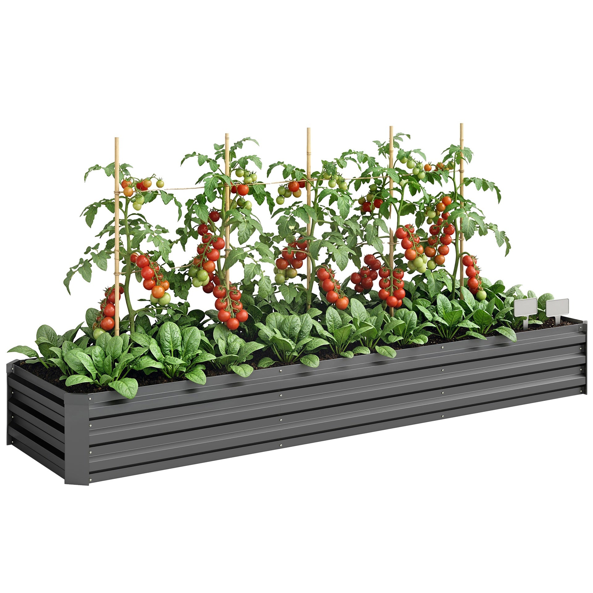 Outsunny 8x2x1ft Galvanized Raised Garden Bed Kit with Safety Edging for Flowers, Herbs and Vegetables, Dark Gray