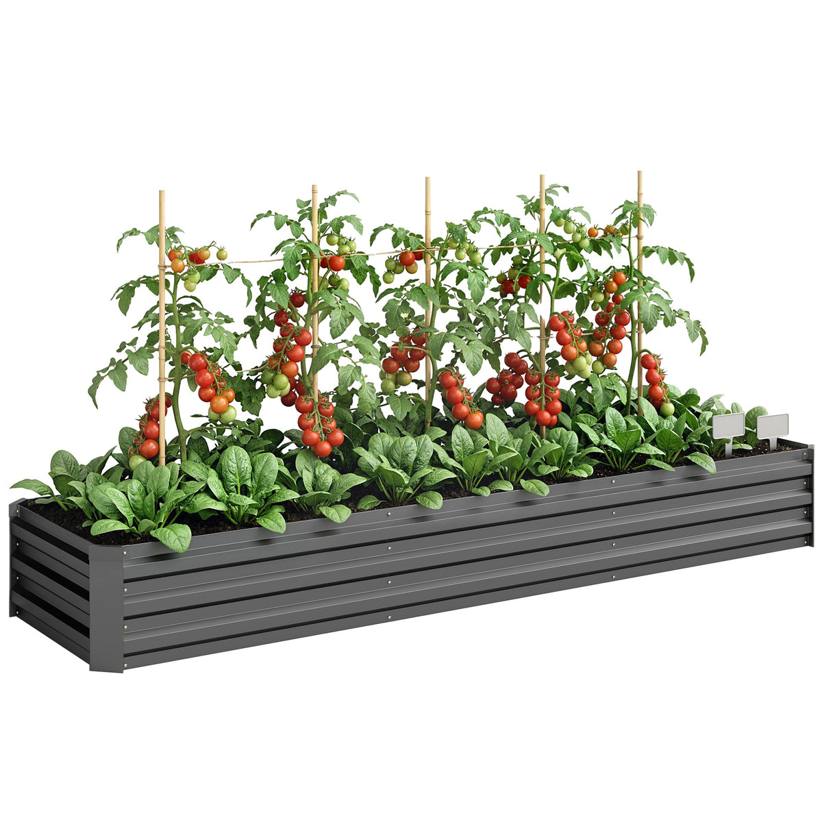 Outsunny 8x2x1ft Galvanized Raised Garden Bed Kit with Safety Edging for Flowers, Herbs and Vegetables, Dark Gray
