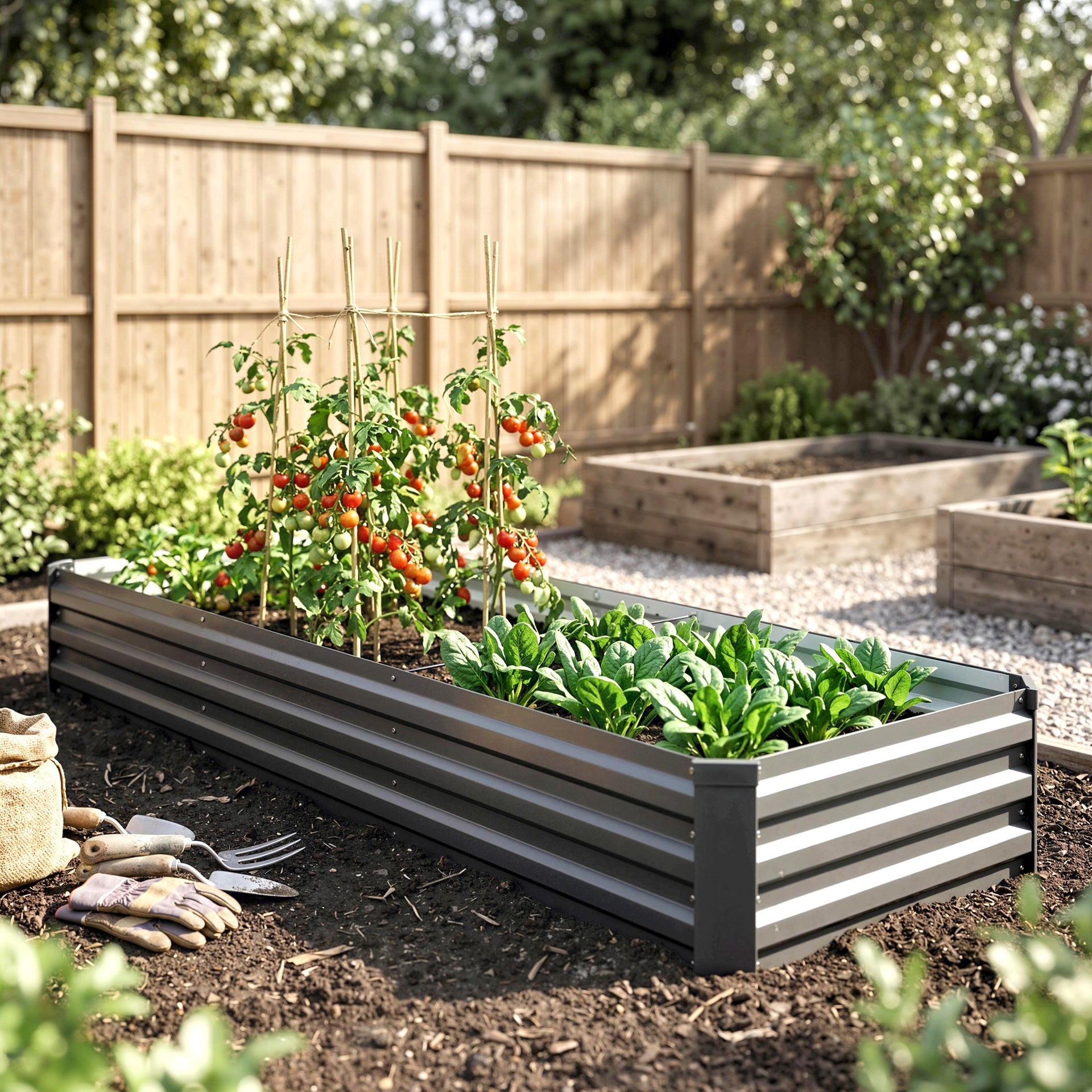 Outsunny 8x2x1ft Galvanized Raised Garden Bed Kit with Safety Edging for Flowers, Herbs and Vegetables, Dark Gray