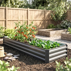 Outsunny 8x2x1ft Galvanized Raised Garden Bed Kit with Safety Edging for Flowers, Herbs and Vegetables, Dark Gray