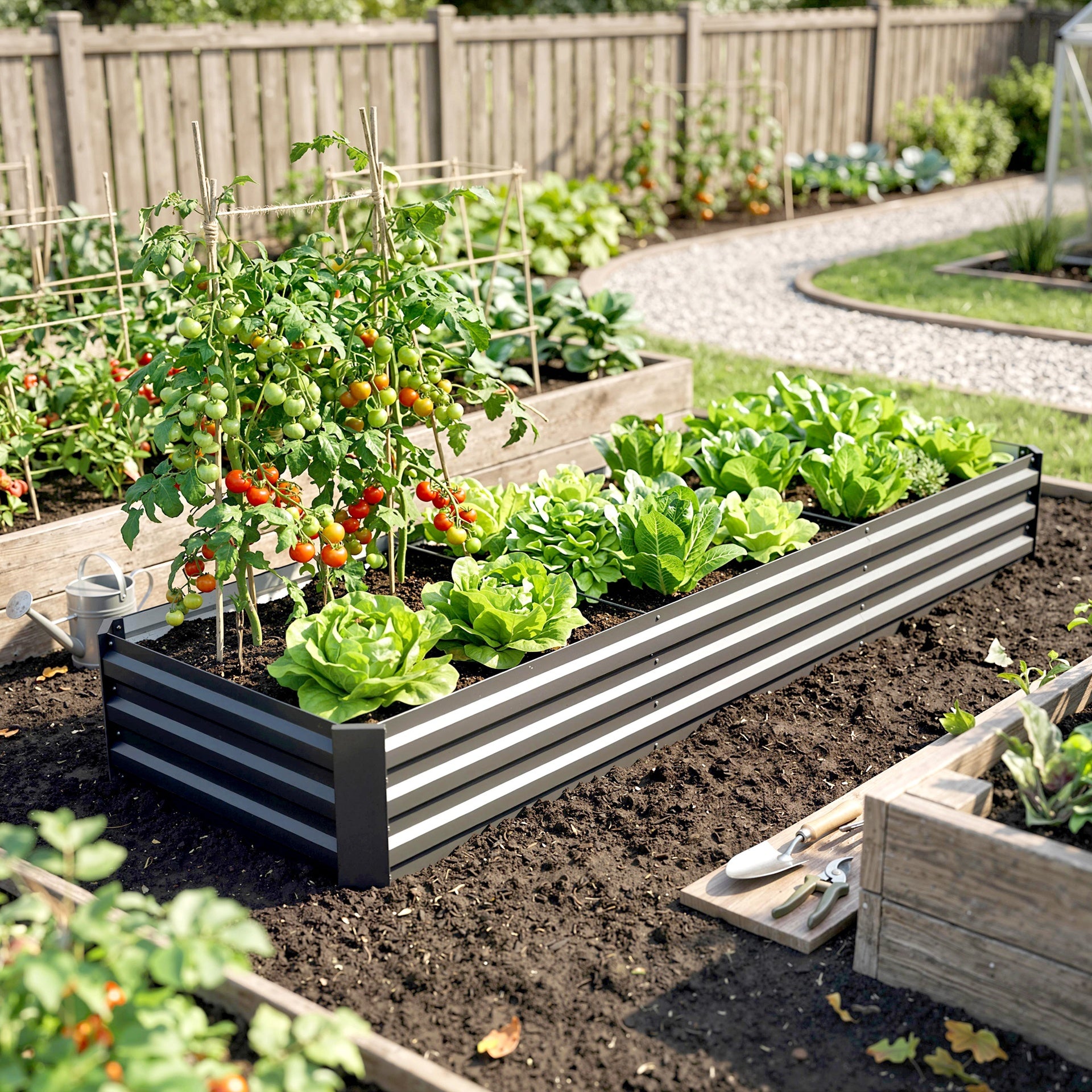 Outsunny 8x2x1ft Galvanized Raised Garden Bed Kit with Safety Edging for Flowers, Herbs and Vegetables, Dark Gray