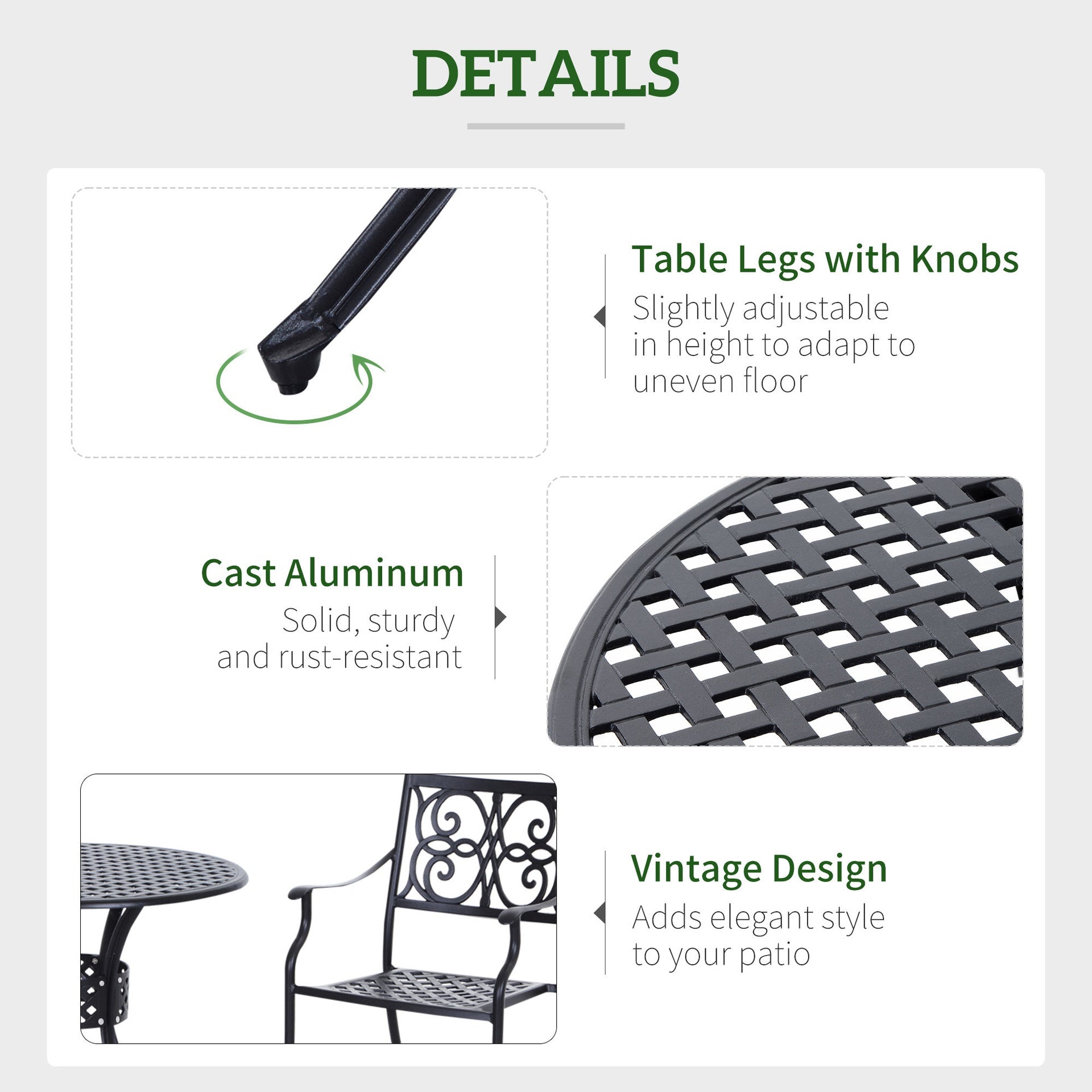 Outsunny 33" Patio Dining Table Round Cast Aluminium Outdoor Bistro Table with Umbrella Hole - Black
