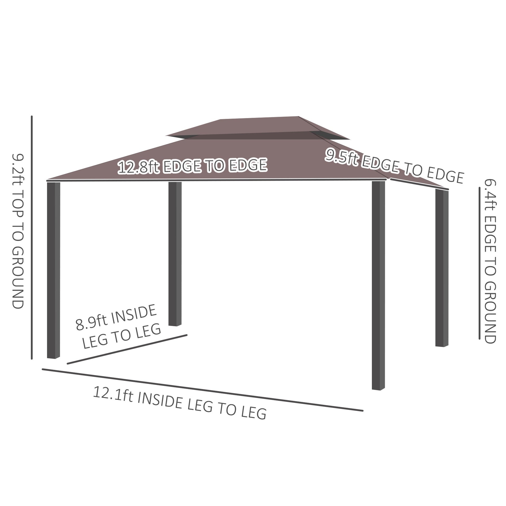 Outsunny 10' x 13' Patio Gazebo, Aluminum Frame Double Roof Outdoor Gazebo Canopy Shelter with Netting & Curtains, Coffee