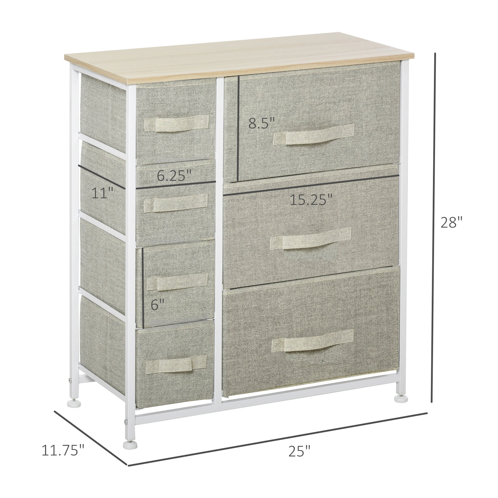 HOMCOM 7-Drawer Dresser Storage Tower Cabinet Organizer Unit, Easy Pull Fabric Bins with Metal Frame for Bedroom, Closets, Light Gray