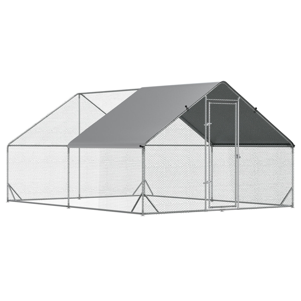 PawHut 10' x 13' x 6.5' Metal Frame Chicken Run, Outdoor Hen House with Cover & Lockable Door