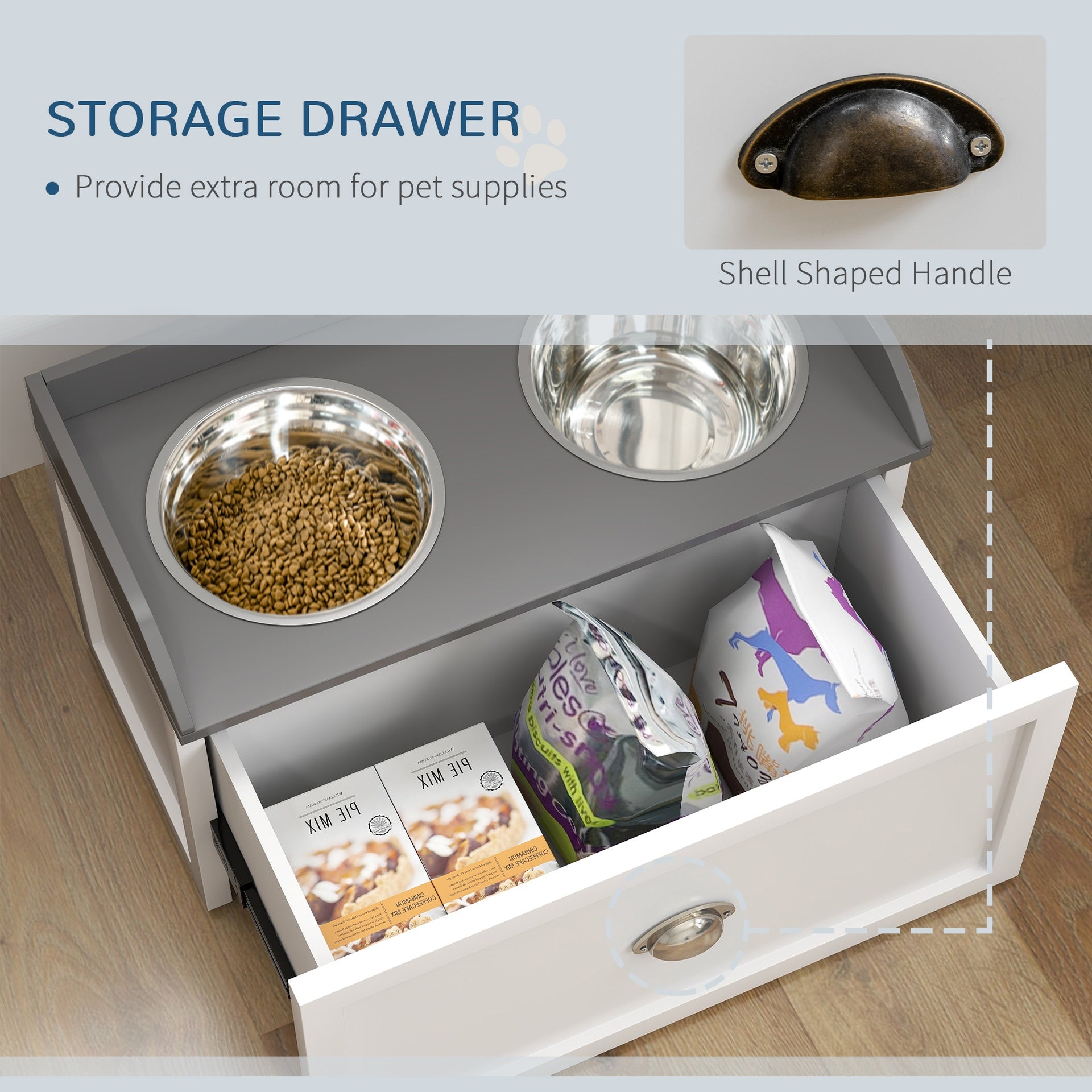 PawHut Pet Feeding Station Pet Dish Bowl Set with Storage, 2 Elevated Dog Bowls for Large Sized Dogs, White