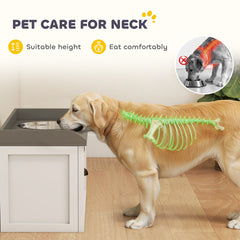 PawHut Pet Feeding Station Pet Dish Bowl Set with Storage, 2 Elevated Dog Bowls for Large Sized Dogs, White