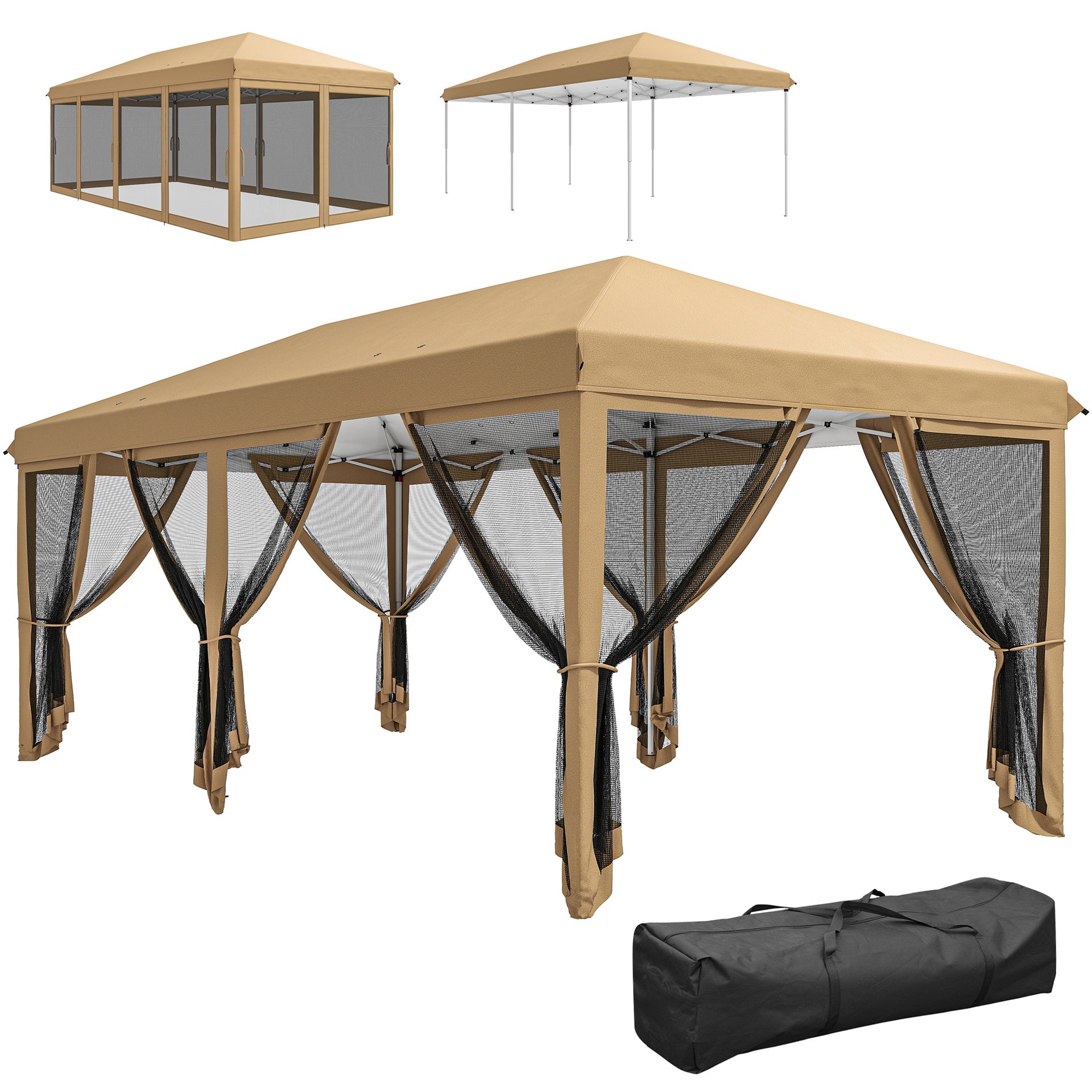 Outsunny 10' x 20' Pop Up Canopy Tent with Netting, Heavy Duty Instant Sun Shelter, Large Tents for Parties with Carry Bag for Outdoor, Garden, Patio, Beige