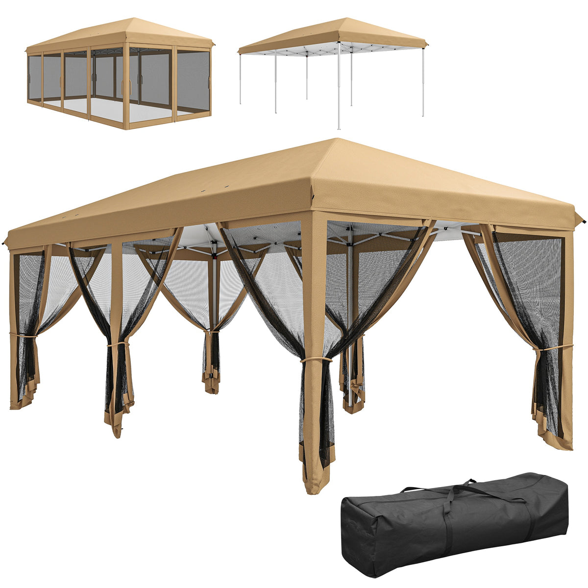Outsunny 10' x 20' Pop Up Canopy Tent with Netting, Heavy Duty Instant Sun Shelter, Large Tents for Parties with Carry Bag for Outdoor, Garden, Patio, Beige